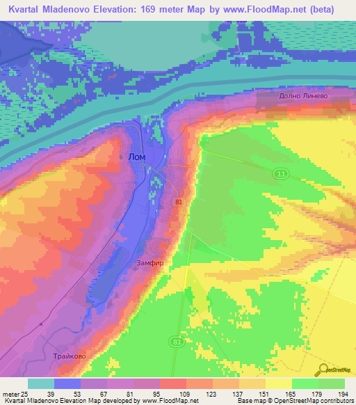 Kvartal Mladenovo,Bulgaria Elevation Map