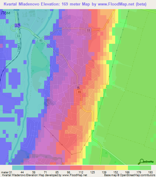 Kvartal Mladenovo,Bulgaria Elevation Map