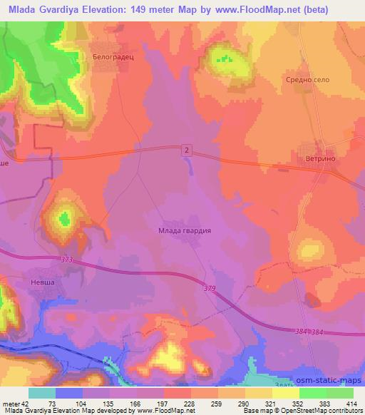 Mlada Gvardiya,Bulgaria Elevation Map