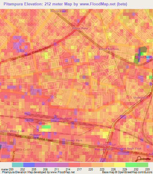 Pitampura,India Elevation Map