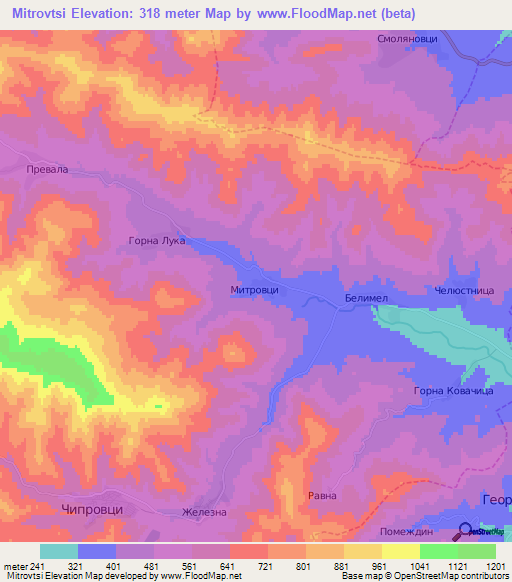 Mitrovtsi,Bulgaria Elevation Map