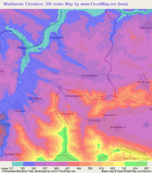 Mishkarete,Bulgaria Elevation Map