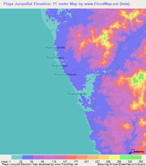 Playa Junquillal,Costa Rica Elevation Map