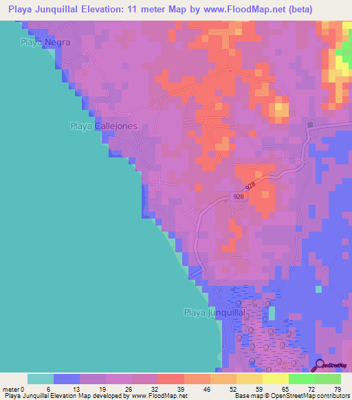 Playa Junquillal,Costa Rica Elevation Map