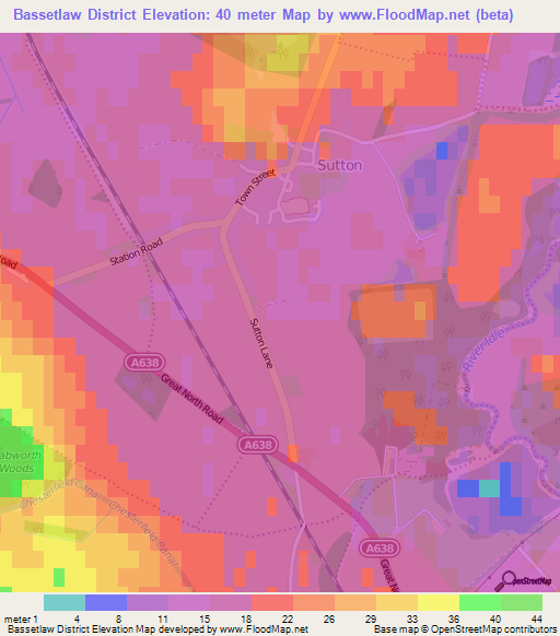 Bassetlaw District,UK Elevation Map