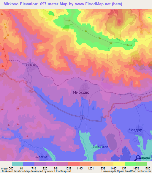Mirkovo,Bulgaria Elevation Map