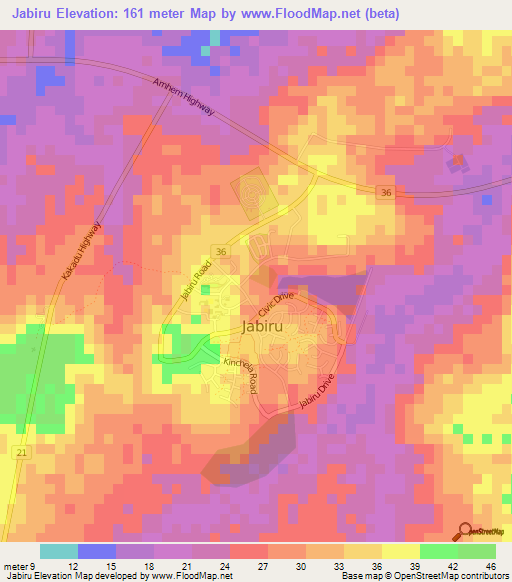 Jabiru,Australia Elevation Map