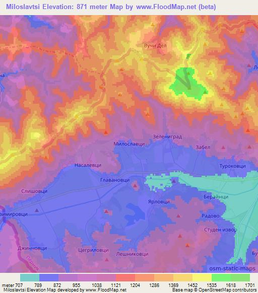 Miloslavtsi,Bulgaria Elevation Map