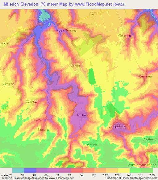 Miletich,Bulgaria Elevation Map