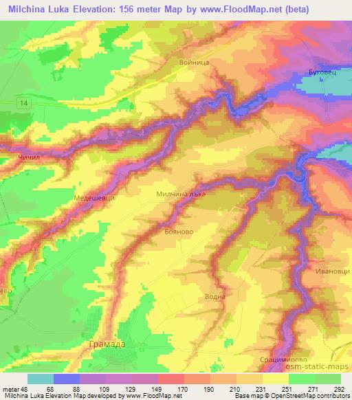 Milchina Luka,Bulgaria Elevation Map