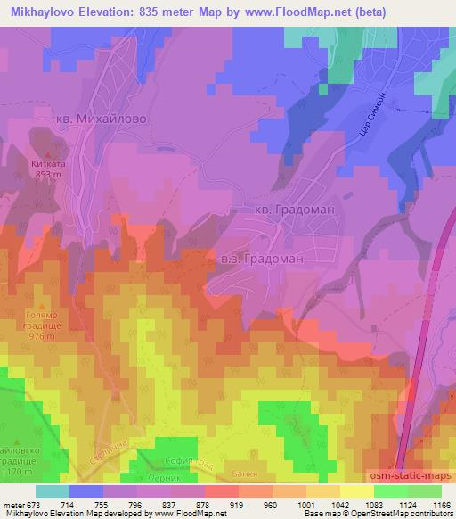 Mikhaylovo,Bulgaria Elevation Map