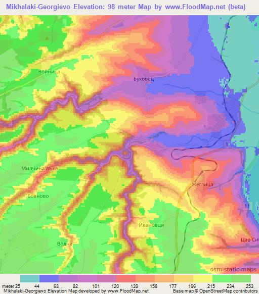 Mikhalaki-Georgievo,Bulgaria Elevation Map