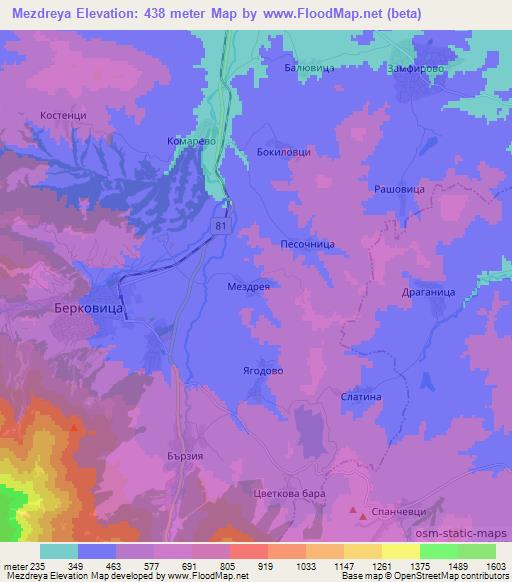Mezdreya,Bulgaria Elevation Map