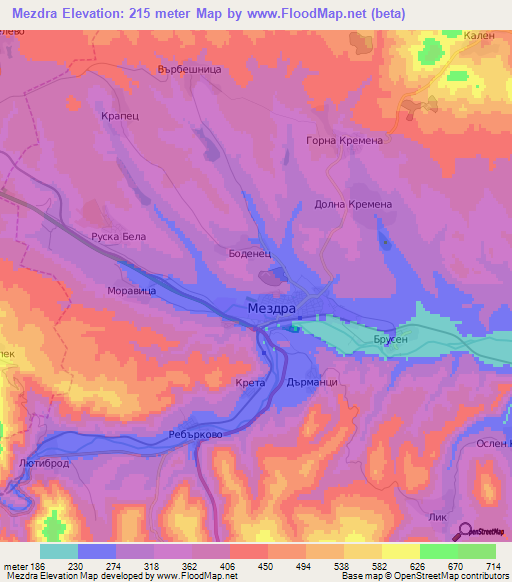 Mezdra,Bulgaria Elevation Map