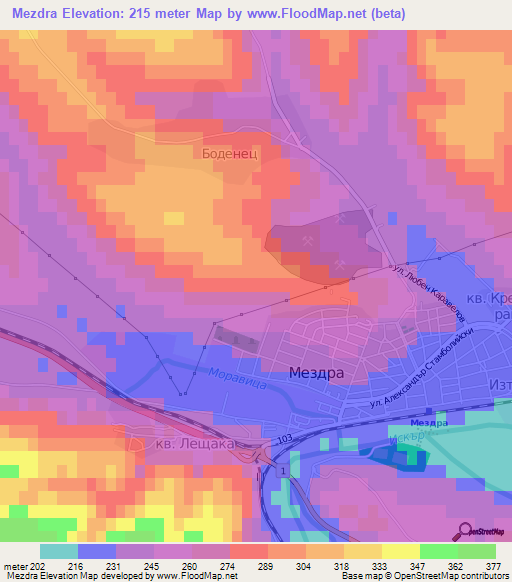 Mezdra,Bulgaria Elevation Map
