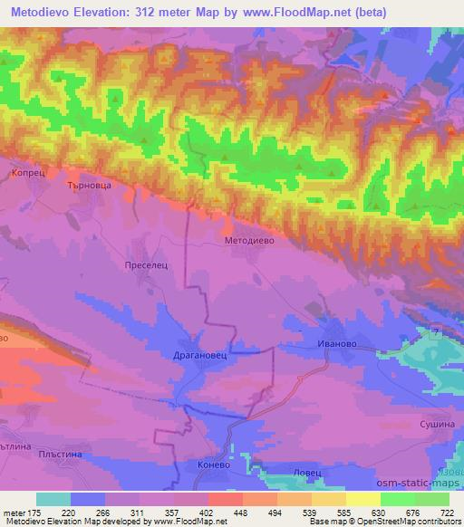Metodievo,Bulgaria Elevation Map