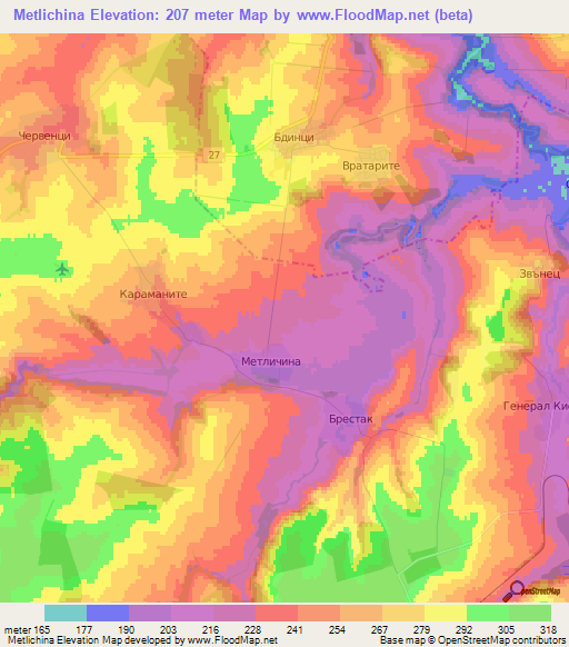 Metlichina,Bulgaria Elevation Map