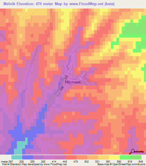 Melnik,Bulgaria Elevation Map
