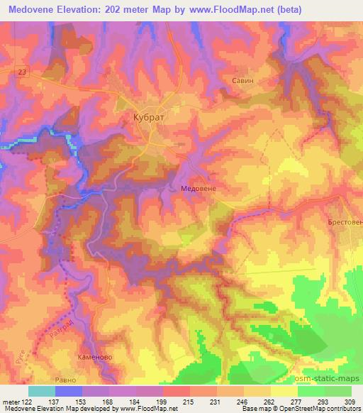 Medovene,Bulgaria Elevation Map