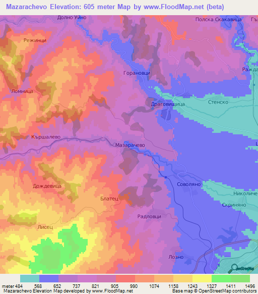 Mazarachevo,Bulgaria Elevation Map