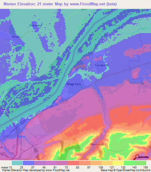 Marten,Bulgaria Elevation Map