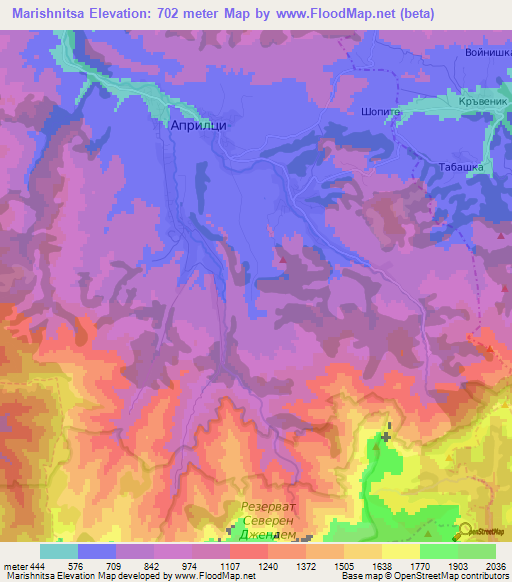 Marishnitsa,Bulgaria Elevation Map
