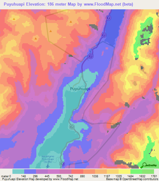 Puyuhuapi,Chile Elevation Map