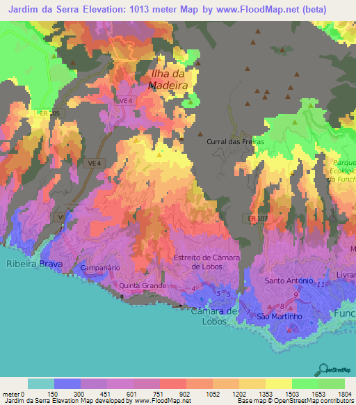 Jardim da Serra,Portugal Elevation Map