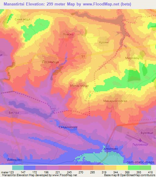 Manastirtsi,Bulgaria Elevation Map