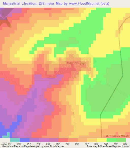 Manastirtsi,Bulgaria Elevation Map