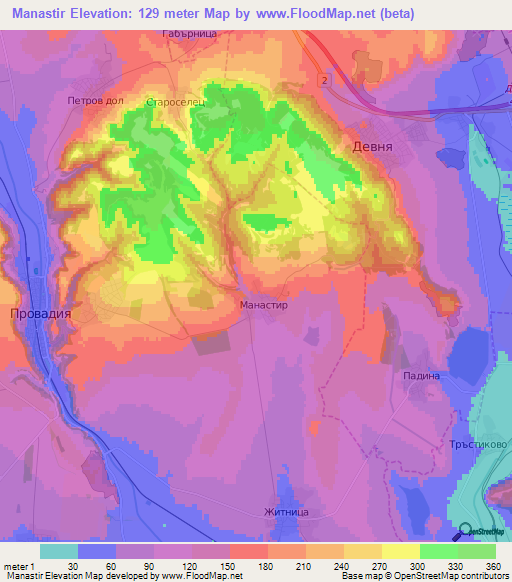 Manastir,Bulgaria Elevation Map