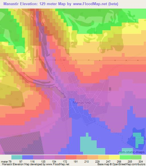 Manastir,Bulgaria Elevation Map