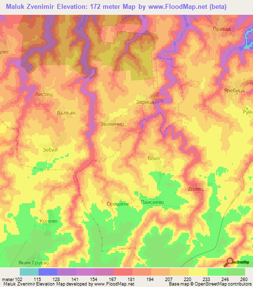 Maluk Zvenimir,Bulgaria Elevation Map