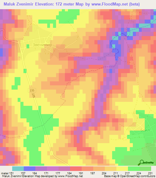 Maluk Zvenimir,Bulgaria Elevation Map