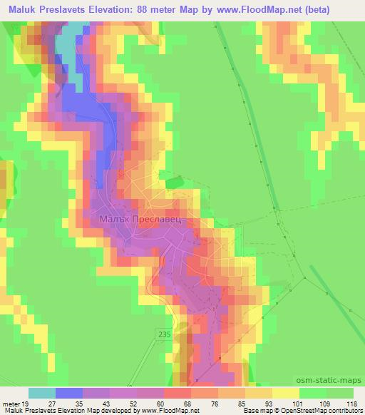 Maluk Preslavets,Bulgaria Elevation Map