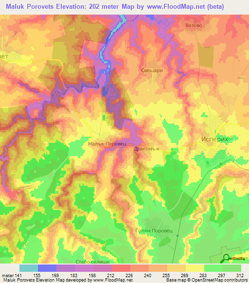 Maluk Porovets,Bulgaria Elevation Map