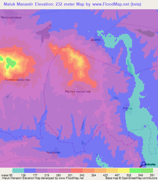 Maluk Manastir,Bulgaria Elevation Map