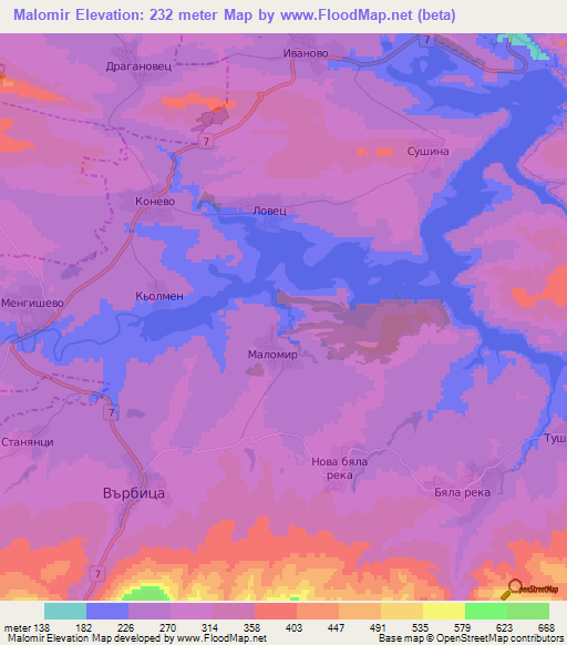 Malomir,Bulgaria Elevation Map