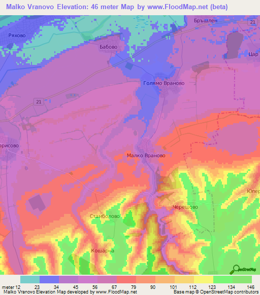Malko Vranovo,Bulgaria Elevation Map