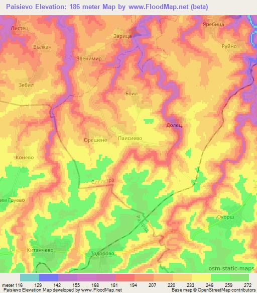 Paisievo,Bulgaria Elevation Map