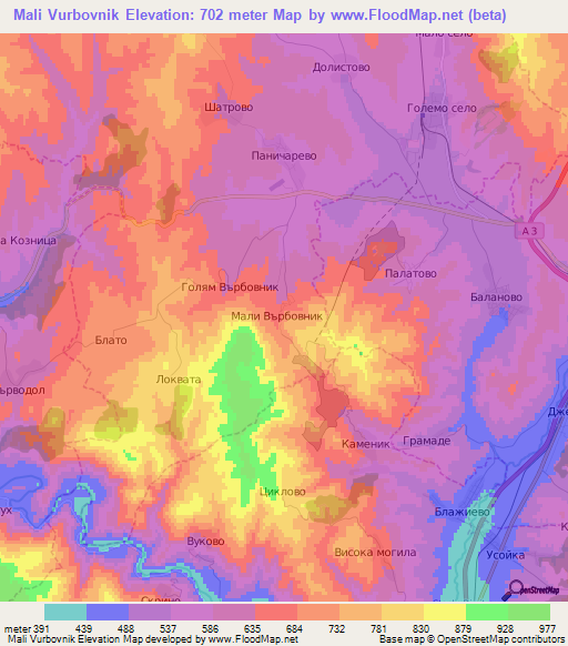 Mali Vurbovnik,Bulgaria Elevation Map
