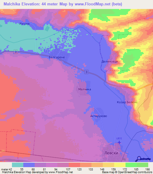 Malchika,Bulgaria Elevation Map