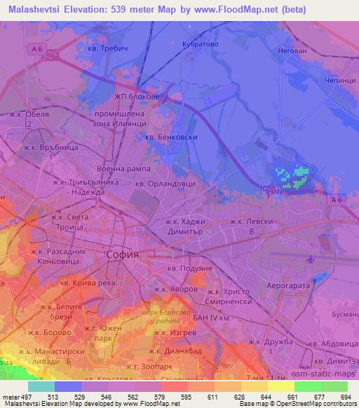 Malashevtsi,Bulgaria Elevation Map