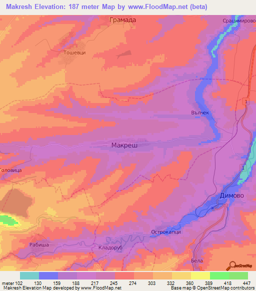 Makresh,Bulgaria Elevation Map