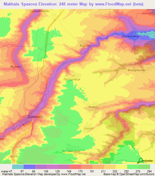 Makhala Spasova,Bulgaria Elevation Map