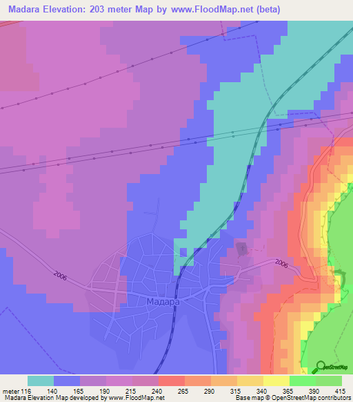 Madara,Bulgaria Elevation Map