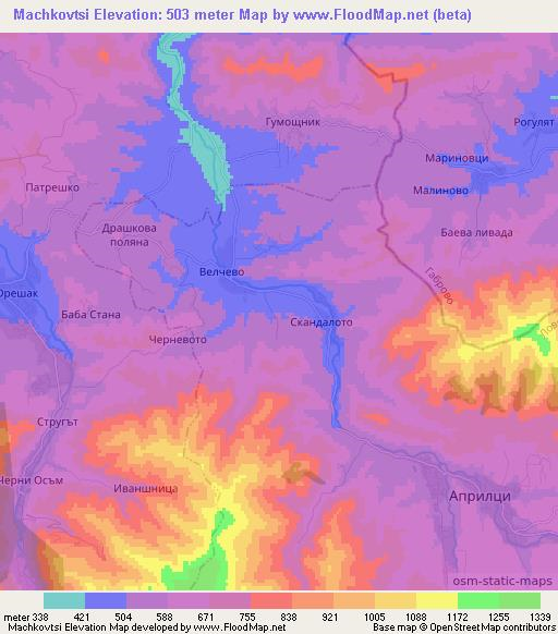 Machkovtsi,Bulgaria Elevation Map