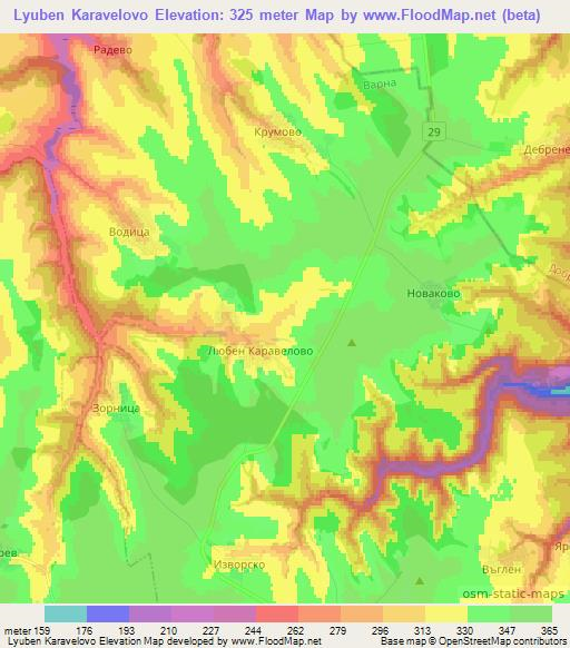 Lyuben Karavelovo,Bulgaria Elevation Map