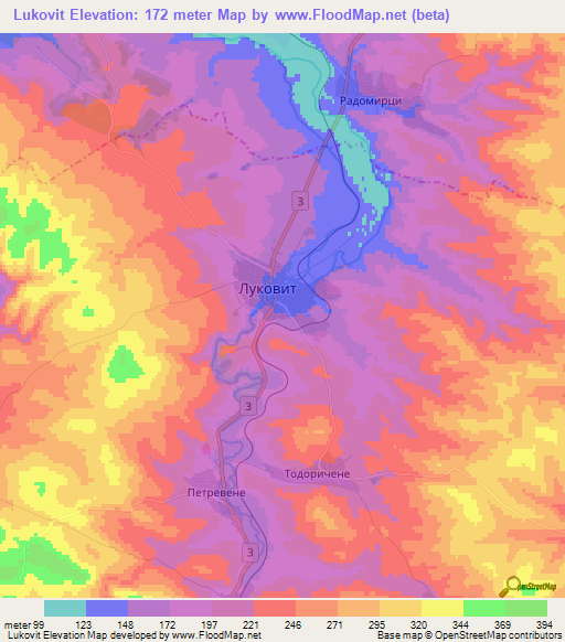 Lukovit,Bulgaria Elevation Map