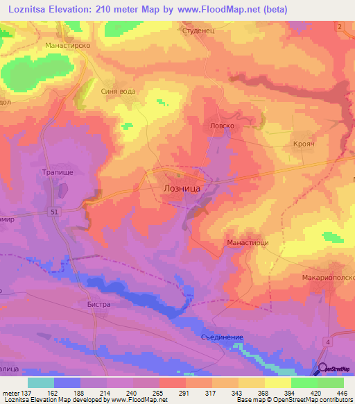Loznitsa,Bulgaria Elevation Map